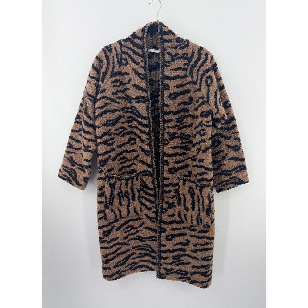 B41 Hunter Bell Keller Long Cardigan Coat Small Tan Black Tiger Stripe Wool - Picture 3 of 9